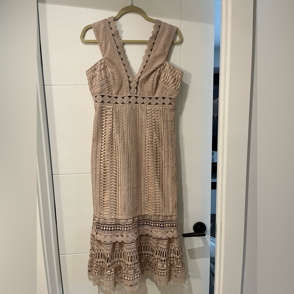 Bardot Beige Crochet Midi Dress